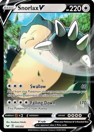 what pokemon set has 202 cards Snorlax V - SWSH01: Sword & Shield Base [ULTRA RARE] Godzilla • (Commander deck) Weakness / Resistance / Foil Type:Snowflake Foil newsingles