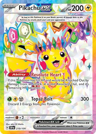 pikachu shiny pokemon card 2024 Surging Sparks #219/191 Ex [Metal] Set:40 Score a FREE Pikachu anime gamer gift