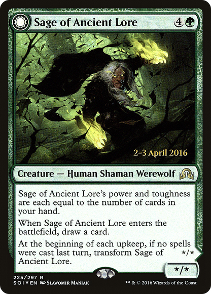 {R} Sage of Ancient Lore // Werewolf of Ancient Hunger [Shadows over Innistrad Prerelease Promos][PR SOI 225] - Misty Mountain Games