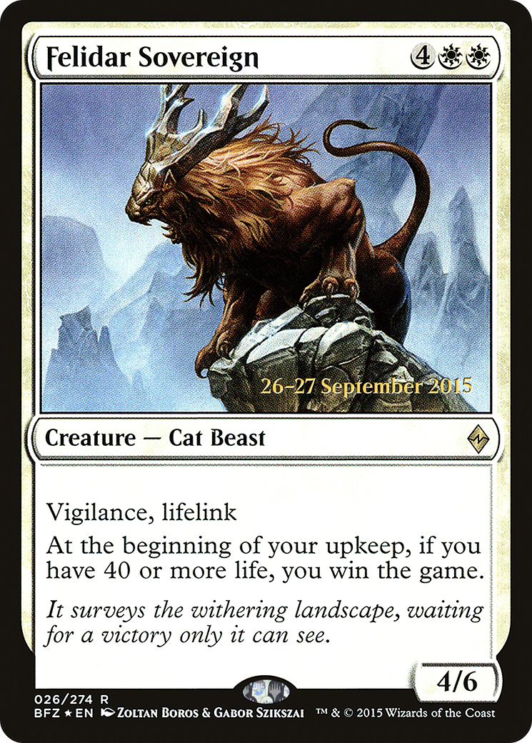{R} Felidar Sovereign [Battle for Zendikar Prerelease Promos][PR BFZ 026] - Misty Mountain Games