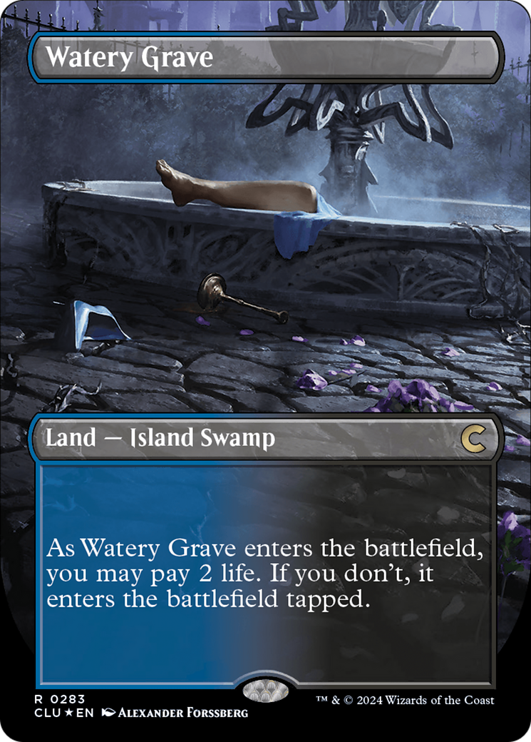 {R} Watery Grave (Borderless) [Ravnica: Clue Edition][CLU 283]