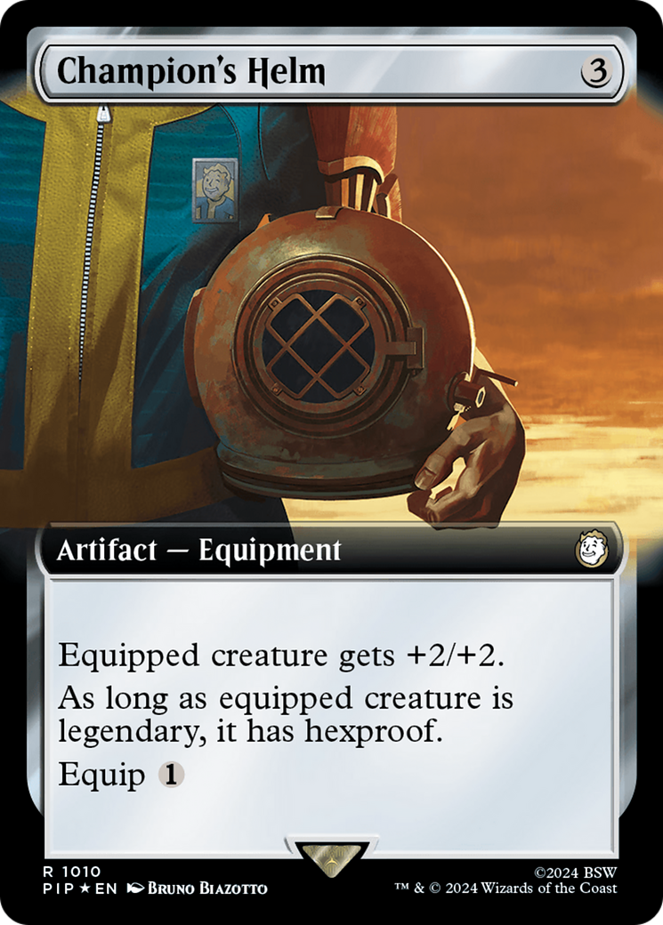 {R} Champion's Helm (Extended Art) (Surge Foil) [Fallout][PIP 1010]