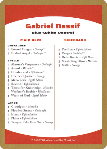 {C} Gabriel Nassif Decklist [World Championship Decks 2004][GB WC04 GN0B]