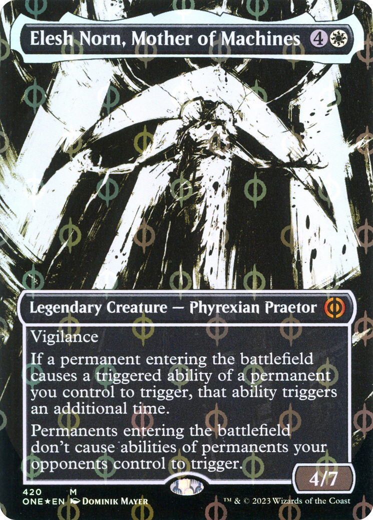 {R} Elesh Norn, Mother of Machines (Borderless Ichor Step-and-Compleat Foil) [Phyrexia: All Will Be One][ONE 420] - Misty Mountain Games