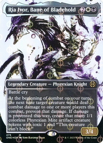 {R} Ria Ivor, Bane of Bladehold (Borderless Ichor Step-and-Compleat Foil) [Phyrexia: All Will Be One][ONE 475]