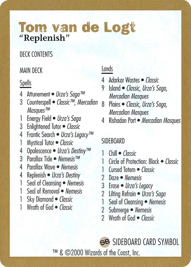 {C} Tom van de Logt Decklist [World Championship Decks 2000][GB WC00 TVDL0B]