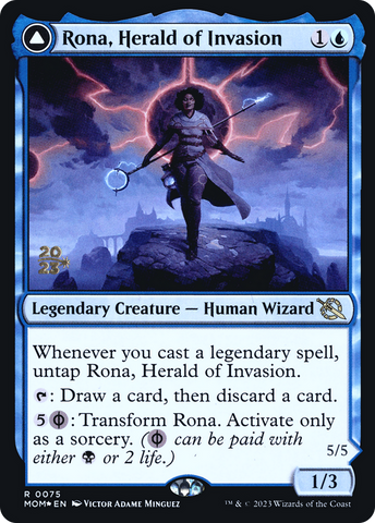 {R} Rona, Herald of Invasion // Rona, Tolarian Obliterator [March of the Machine Prerelease Promos][PR MOM 075]