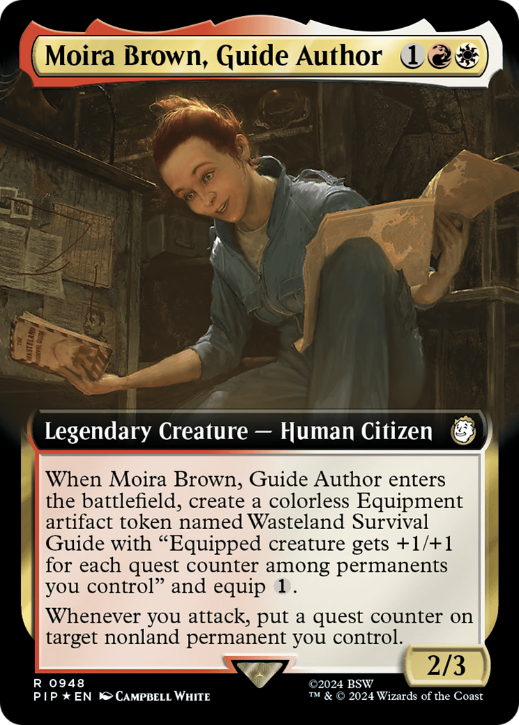 {R} Moira Brown, Guide Author (Extended Art) (Surge Foil) [Fallout][PIP 948]
