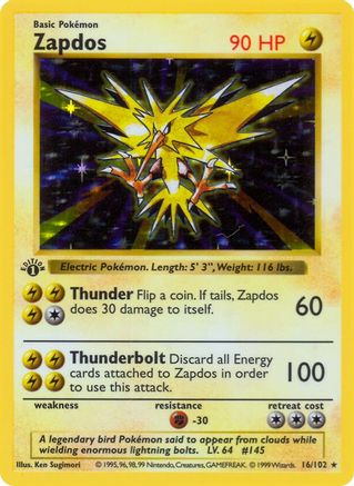[PKM] Zapdos (16/102) (Shadowless) [Base Set 1st Edition]