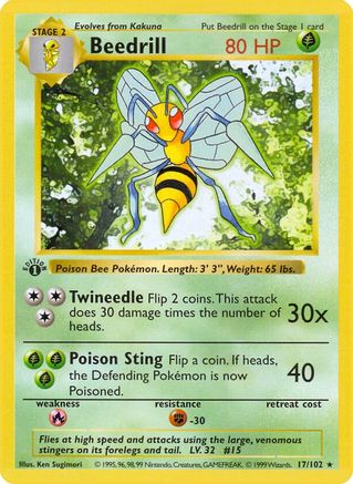 [PKM] Beedrill (17/102) (Shadowless) [Base Set 1st Edition]