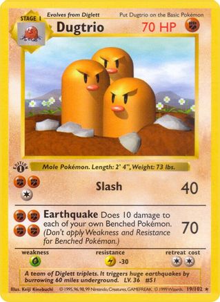 [PKM] Dugtrio (19/102) (Shadowless) [Base Set 1st Edition]