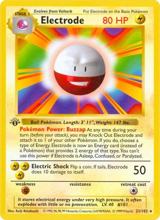 [PKM] Electrode (21/102) (Shadowless) [Base Set 1st Edition]
