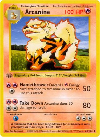 [PKM] Arcanine (23/102) (Shadowless) [Base Set 1st Edition]