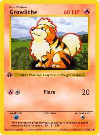 [PKM-C] Growlithe (28/102) (Shadowless) [Base Set 1st Edition]