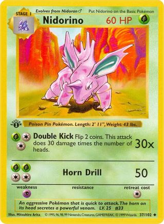 [PKM] Nidorino (37/102) (Shadowless) [Base Set 1st Edition]