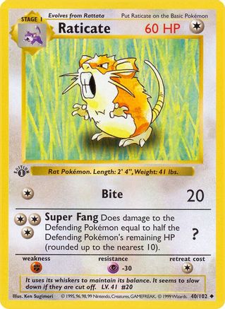 [PKM] Raticate (40/102) [Base Set Shadowless Unlimited]