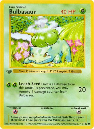 [PKM] Bulbasaur (44/102) (Shadowless) [Base Set 1st Edition]