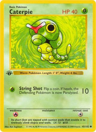 [PKM] Caterpie (45/102) (Shadowless) [Base Set 1st Edition]