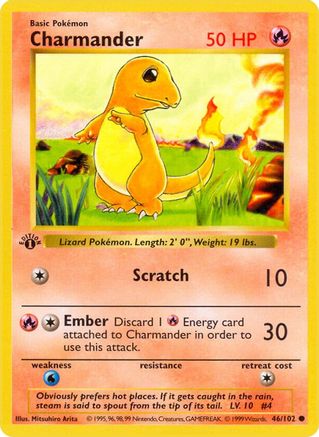 [PKM] Charmander (46/102) (Shadowless) [Base Set 1st Edition]