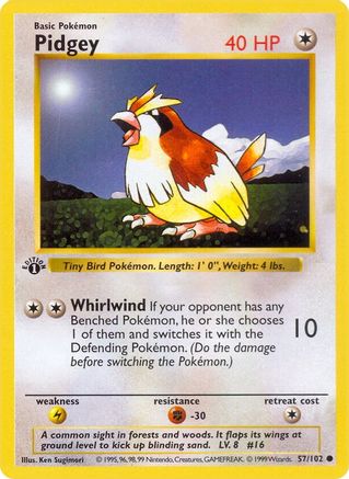 [PKM] Pidgey (57/102) (Shadowless) [Base Set 1st Edition]