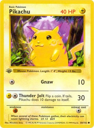 [PKM] Pikachu (58/102) (Shadowless) [Base Set 1st Edition]