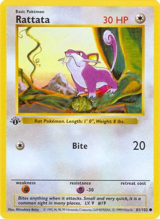 [PKM] Rattata (61/102) (Shadowless) [Base Set 1st Edition]