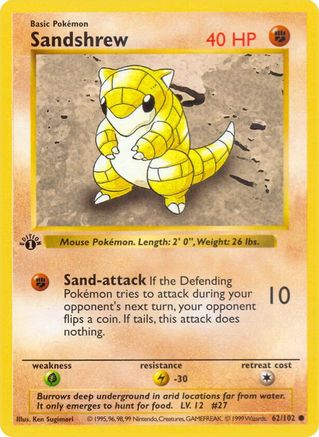[PKM] Sandshrew (62/102) (Shadowless) [Base Set 1st Edition]