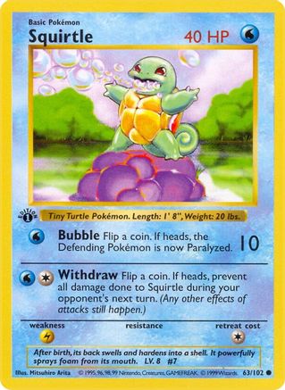 [PKM] Squirtle (63/102) (Shadowless) [Base Set 1st Edition]