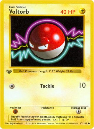 [PKM] Voltorb (67/102) (Shadowless) [Base Set 1st Edition]