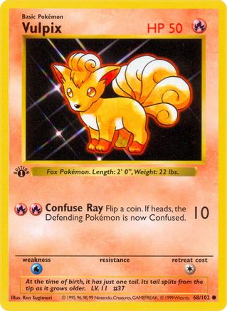 [PKM] Vulpix (68/102) (Shadowless) [Base Set 1st Edition]