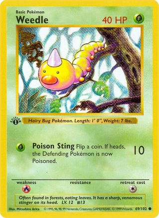 [PKM-C] Weedle (69/102) (Shadowless) [Base Set 1st Edition]
