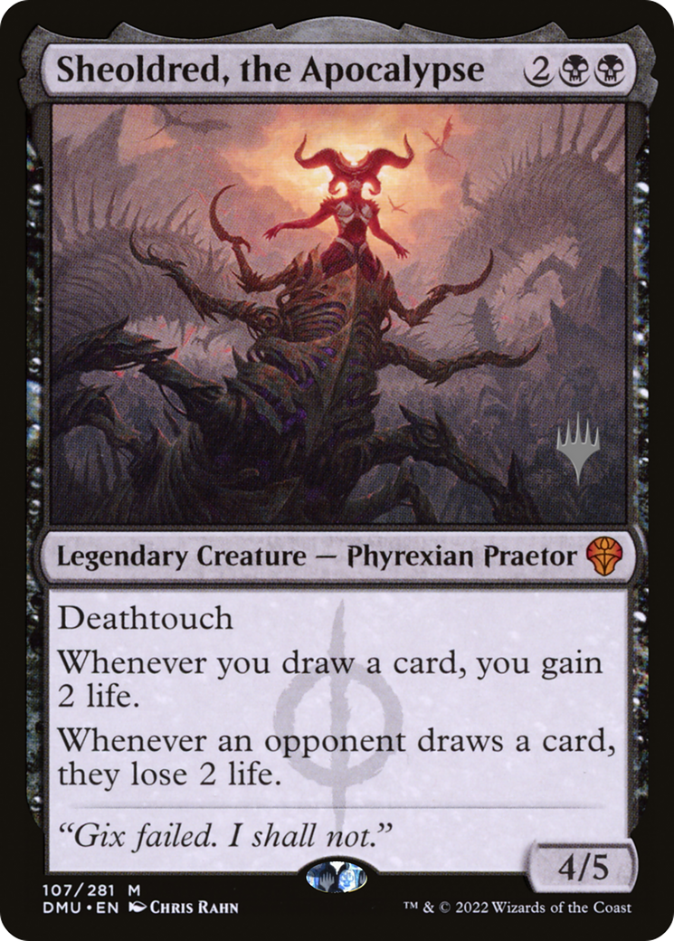 {R} Sheoldred, the Apocalypse (Promo Pack) [Dominaria United Promos][PP DMU 107]