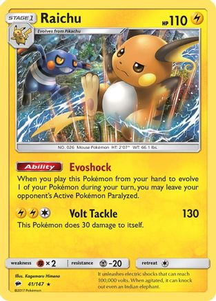 [PKM] Raichu (41/147) [Sun & Moon: Burning Shadows]