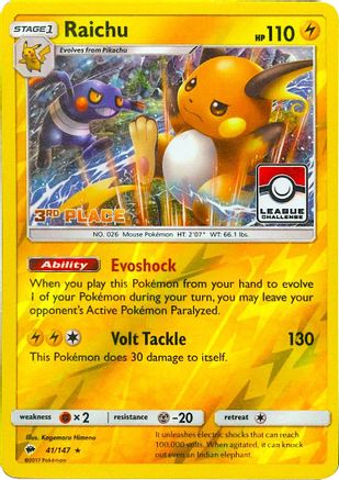 [PKM] Raichu (41/147) (League Promo 3rd Place) [Sun & Moon: Burning Shadows]