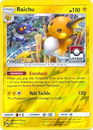 [PKM-R] Raichu (41/147) (League Promo 1st Place) [Sun & Moon: Burning Shadows]