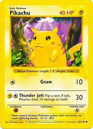 [PKM-C] Pikachu (58/102) (Red Cheeks Misprint) [Base Set 1st Edition]