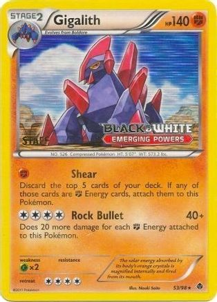 [PKM-R] Gigalith (53/98) (Staff Prerelease Promo) [Black & White: Black Star Promos]