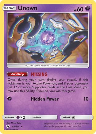 [PKM] Unown (92/214) [Sun & Moon: Lost Thunder]
