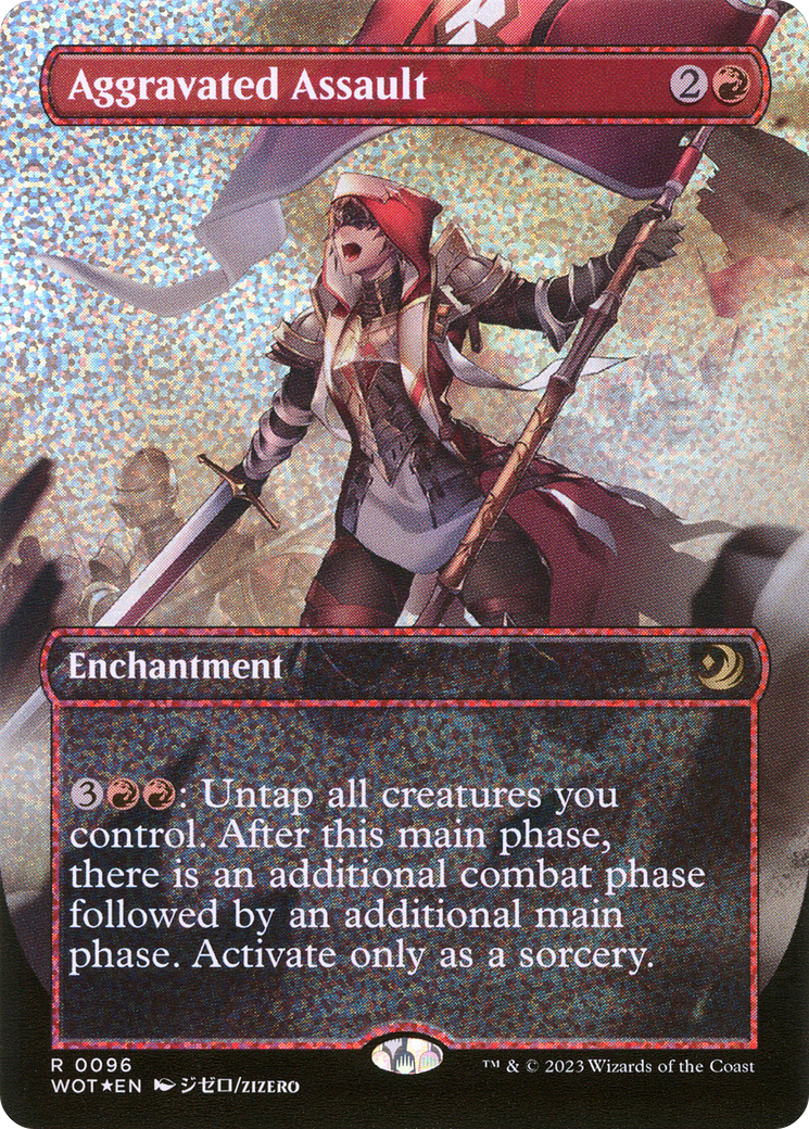 {R} Aggravated Assault (Anime Borderless) (Confetti Foil) [Wilds of Eldraine: Enchanting Tales][WOT 096]