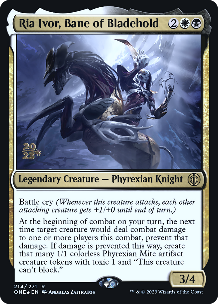 {R} Ria Ivor, Bane of Bladehold [Phyrexia: All Will Be One Prerelease Promos][PR ONE 214]