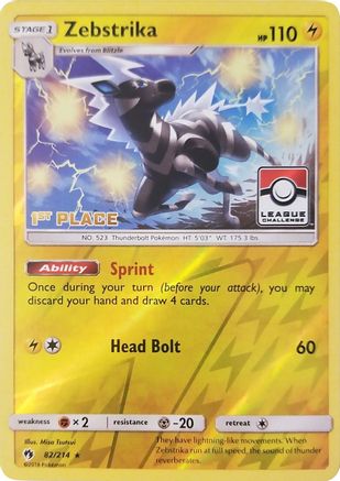 [PKM-R] Zebstrika (82/214) (League Promo 1st Place) [Sun & Moon: Lost Thunder]