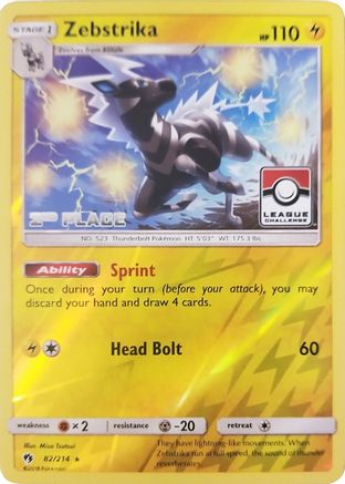 [PKM-R] Zebstrika (82/214) (League Promo 2nd Place) [Sun & Moon: Lost Thunder]