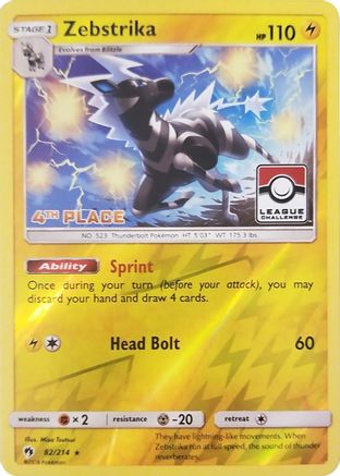 [PKM-R] Zebstrika (82/214) (League Promo 4th Place) [Sun & Moon: Lost Thunder]