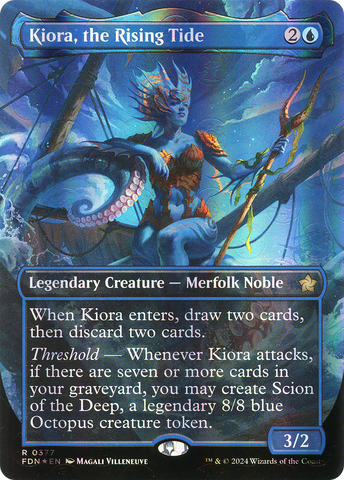 {@R} Kiora, the Rising Tide (Borderless) (Mana Foil) [Foundations][FDN 377]