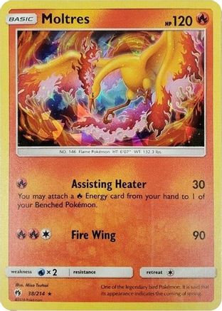 [PKM-R] Moltres (38/214) (Let's Play, Eevee) Cracked Ice Holo) (Theme Deck Exclusive) [Sun & Moon: Lost Thunder]