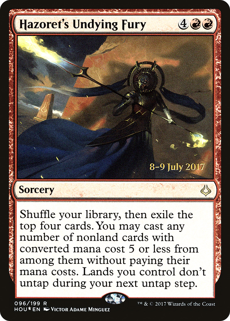 {R} Hazoret's Undying Fury [Hour of Devastation Prerelease Promos][PR HOU 096]