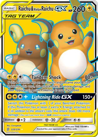 [PKM] Raichu & Alolan Raichu GX (220/236) [Sun & Moon: Unified Minds]