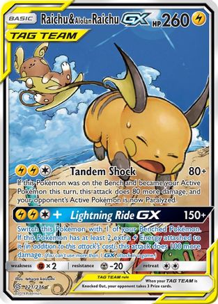 [PKM-R] Raichu & Alolan Raichu GX (221/236) [Sun & Moon: Unified Minds]