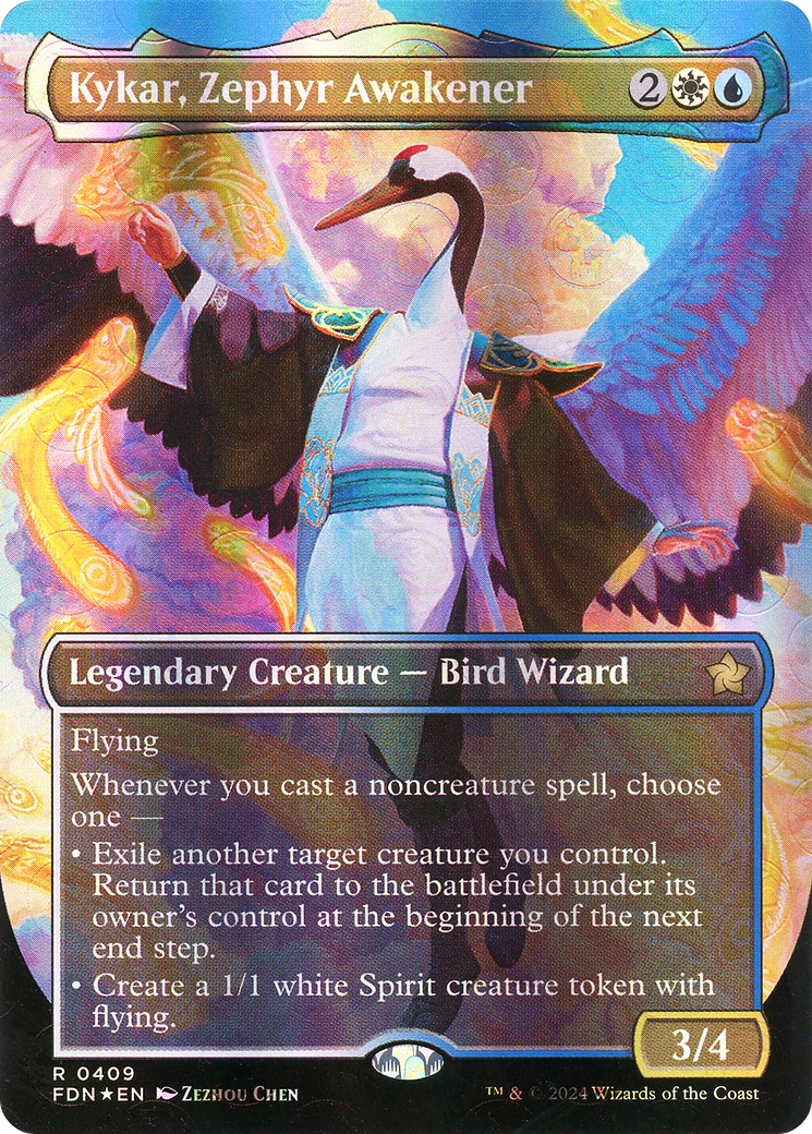 {@R} Kykar, Zephyr Awakener (Borderless) (Mana Foil) [Foundations][FDN 409]