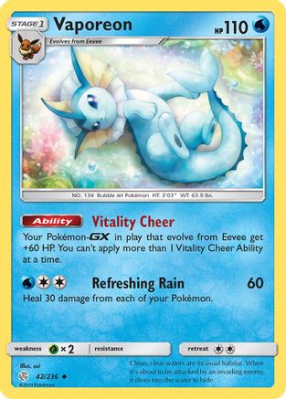 [PKM] Vaporeon (42/236) [Sun & Moon: Cosmic Eclipse]